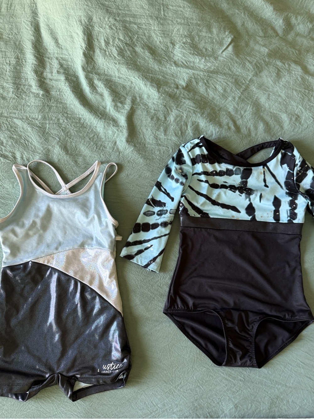 Girls Light Blue & Black Leotard Set of Two Dance/Gymnastics
